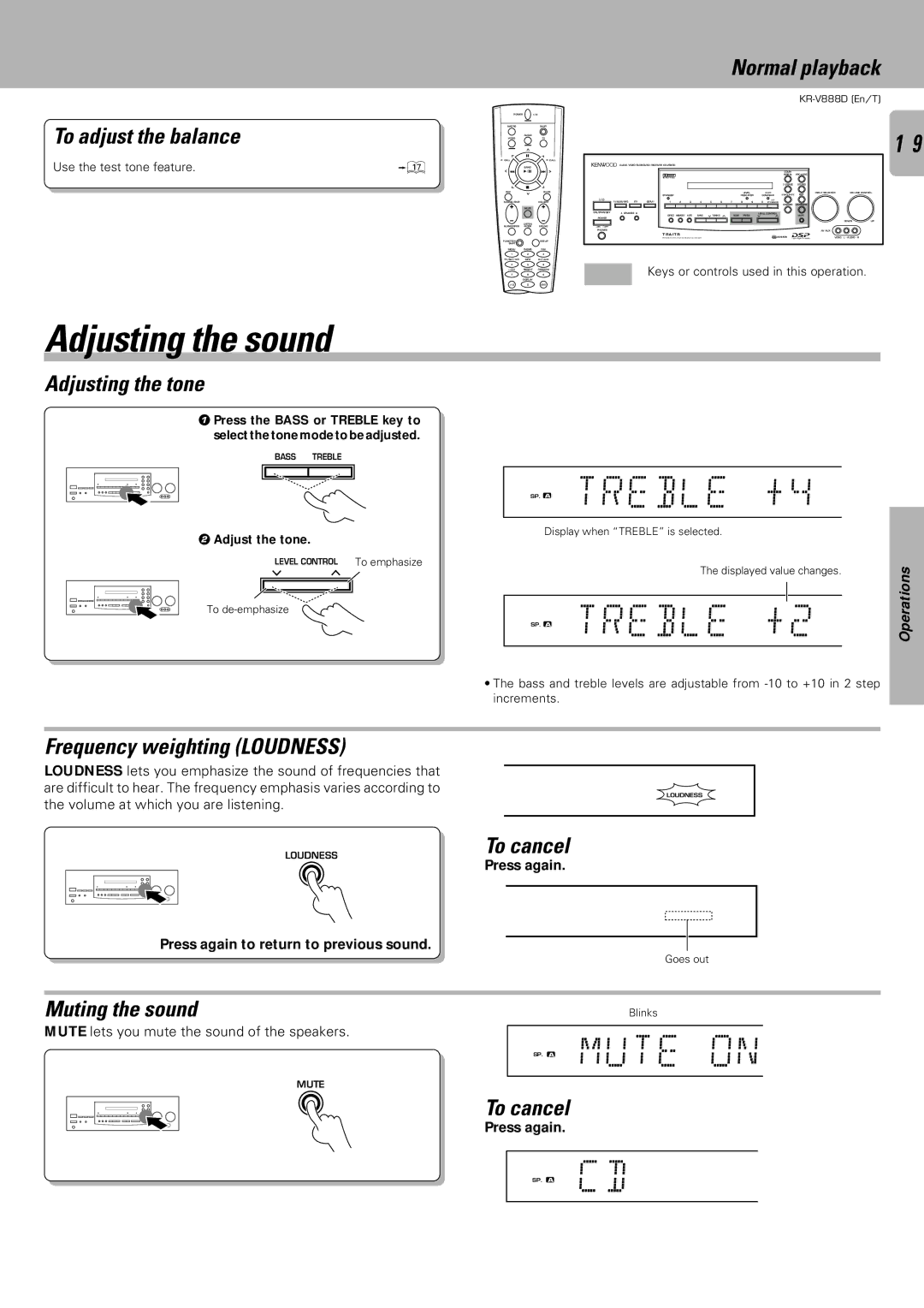 Kenwood KR-V888D instruction manual Adjusting the sound 