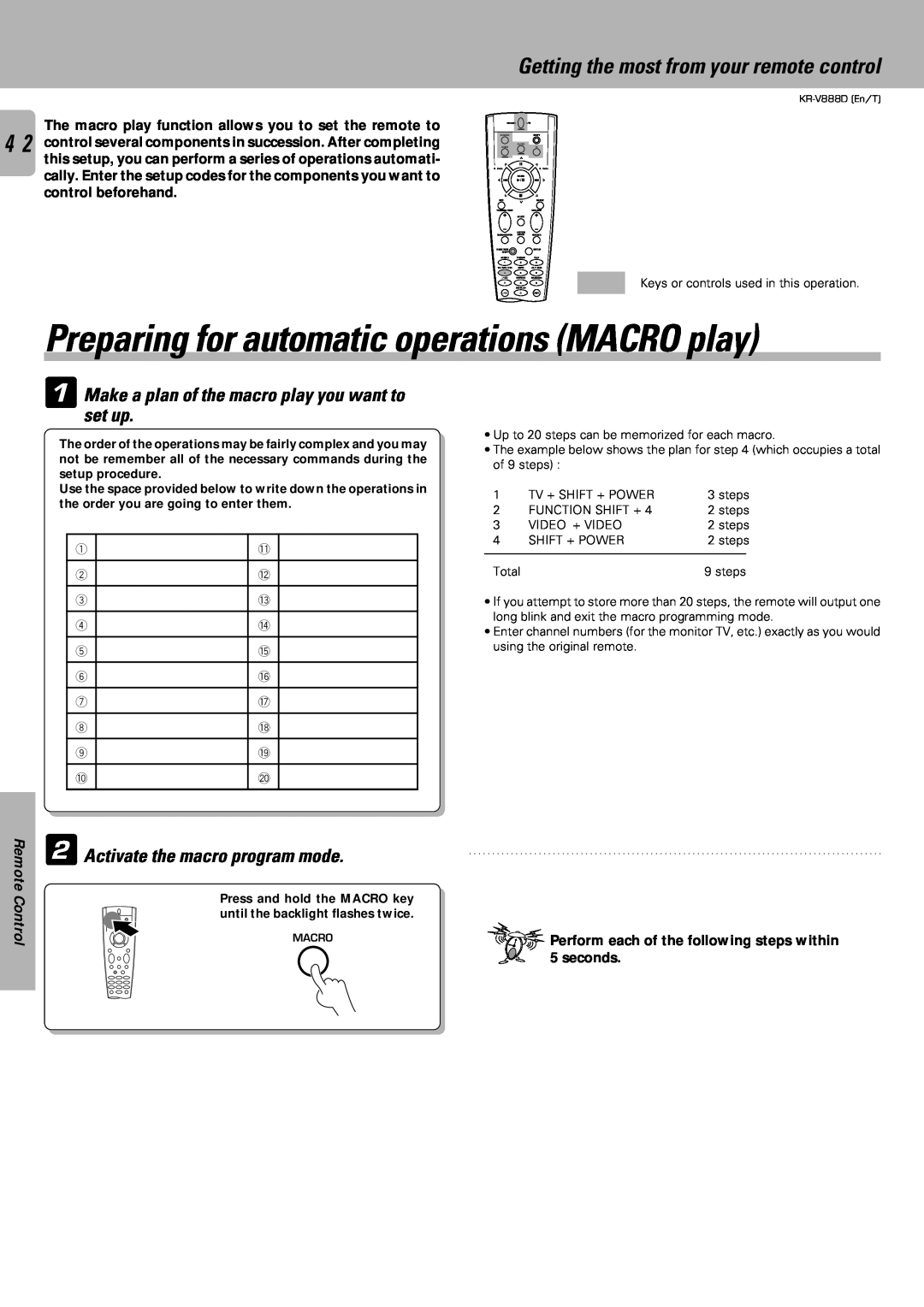 Kenwood KR-V888D Preparing for automatic operations MACRO play, 1Make a plan of the macro play you want to set up 