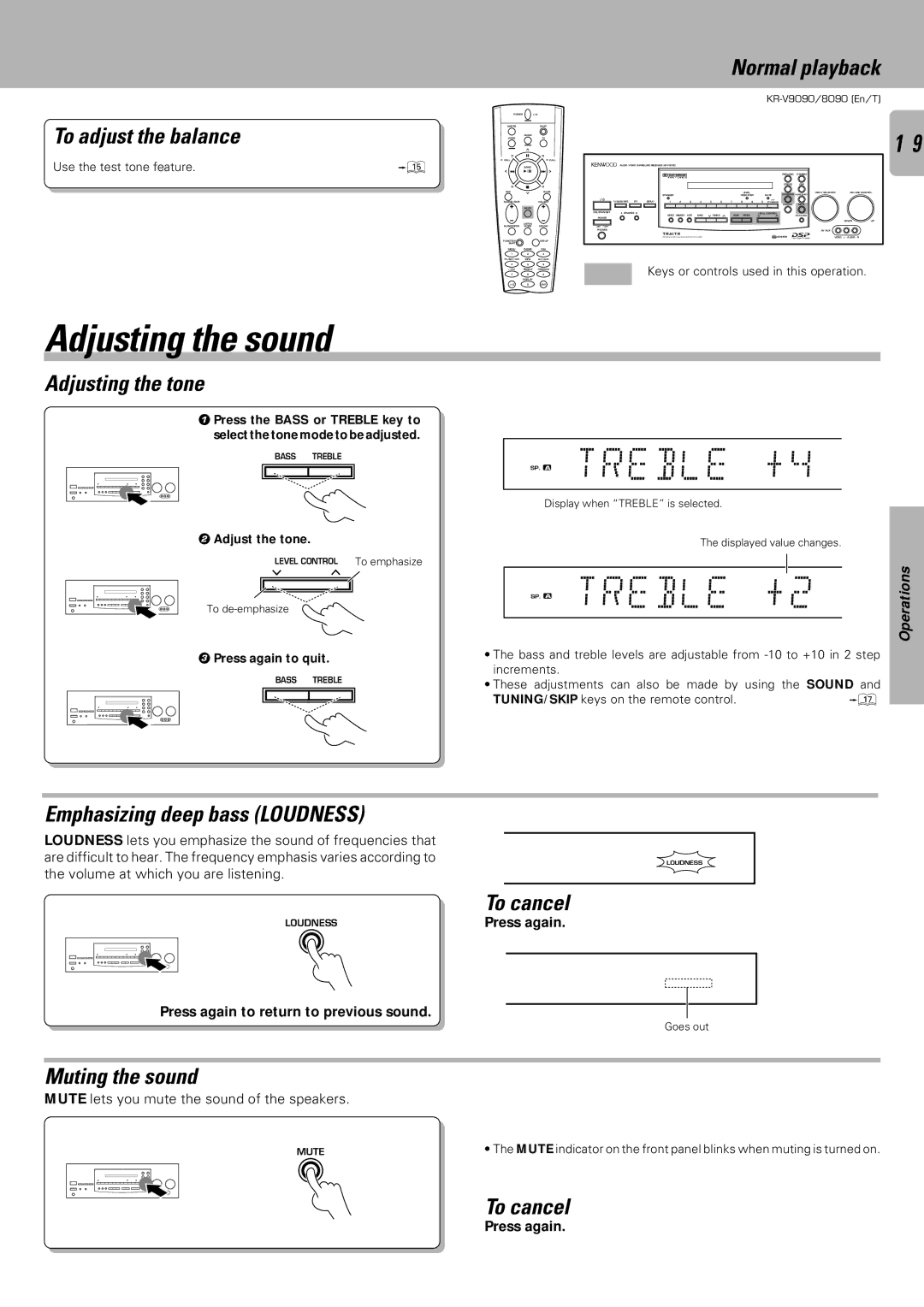 Kenwood KR-V8090, KR-V9090 instruction manual Adjusting the sound 