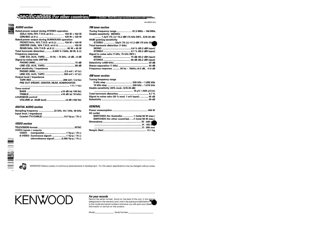 Kenwood KR-V990D manual 