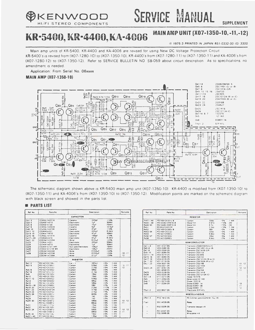 Kenwood KR4400, KR5400 specifications RN14ABJ ·OR47K ·B, CC45SL 1HOSCD, 6JWV, CE04W1HOTO, CE04W1C101 Inpi, CQ93M 1HJJJM 