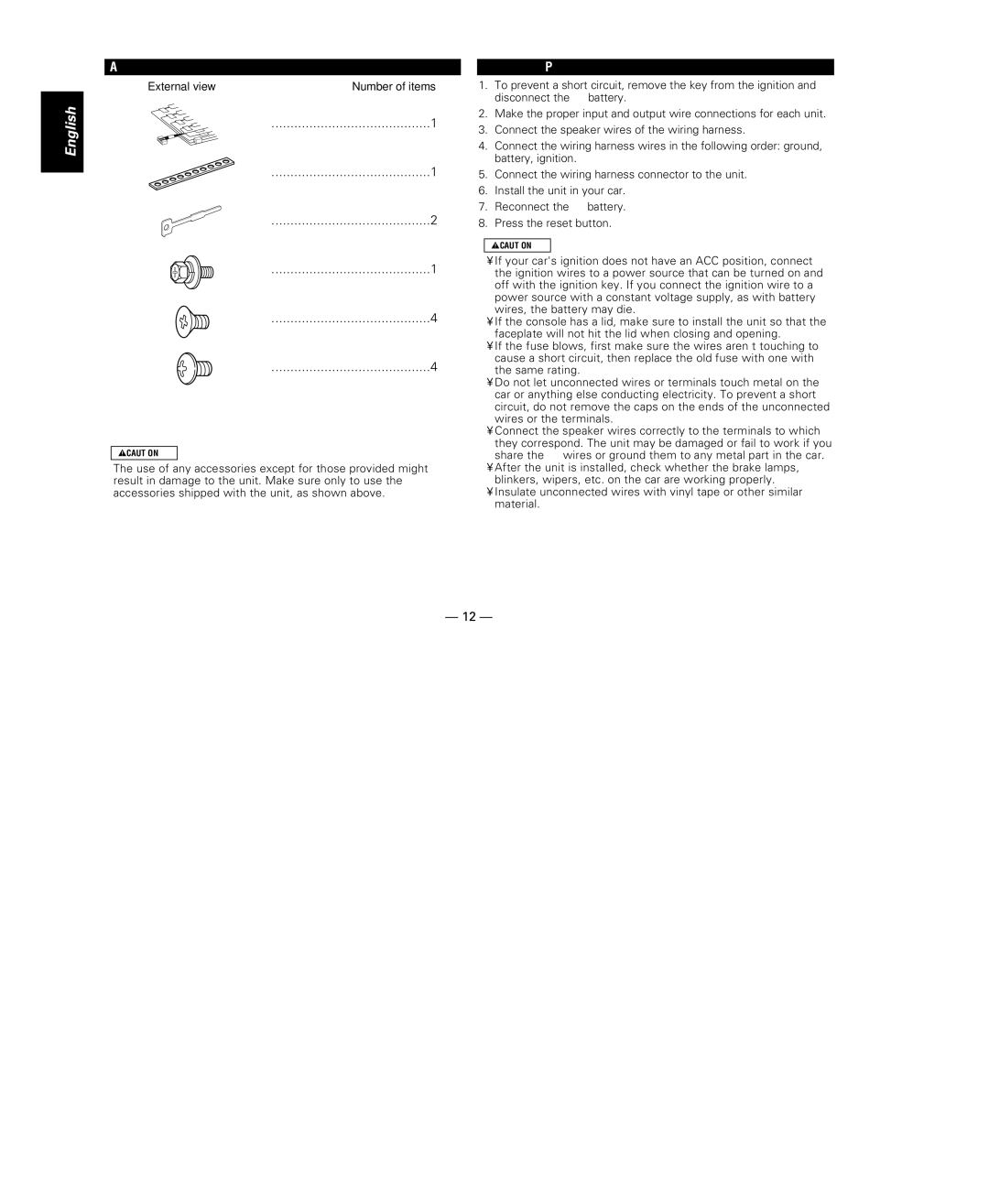 Kenwood KRC-108S instruction manual Accessories, Installation Procedure 