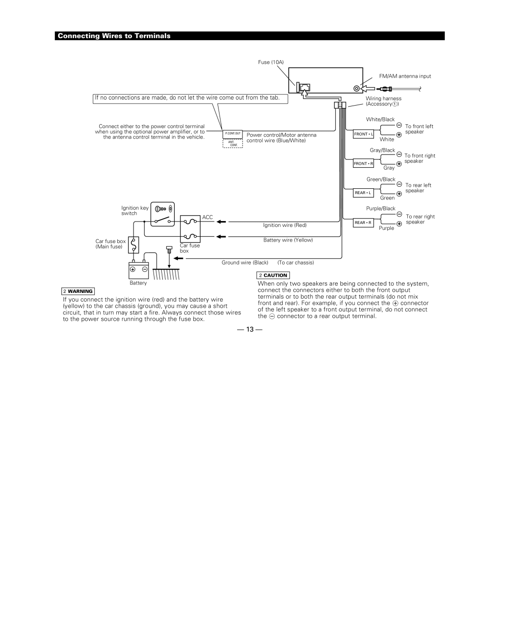 Kenwood KRC-108S instruction manual Connecting Wires to Terminals, Acc 