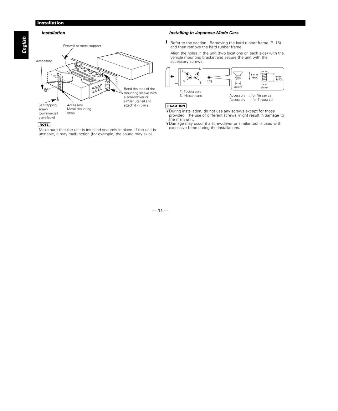 Kenwood KRC-108S instruction manual Installation, Installing in Japanese-Made Cars 