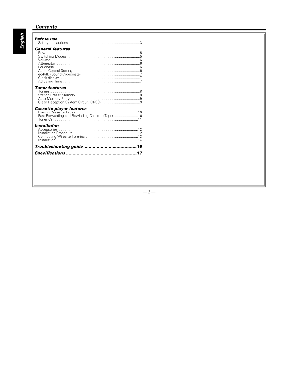 Kenwood KRC-108S instruction manual Contents 