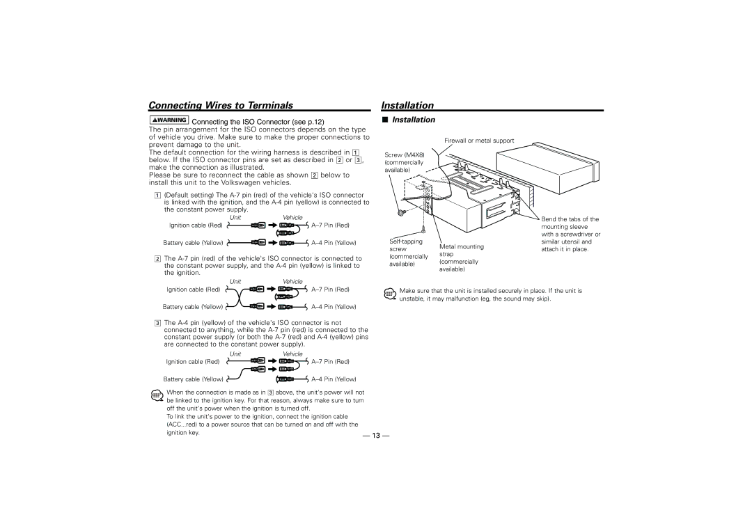 Kenwood KRC-21SA, KRC-21SG instruction manual Installation 