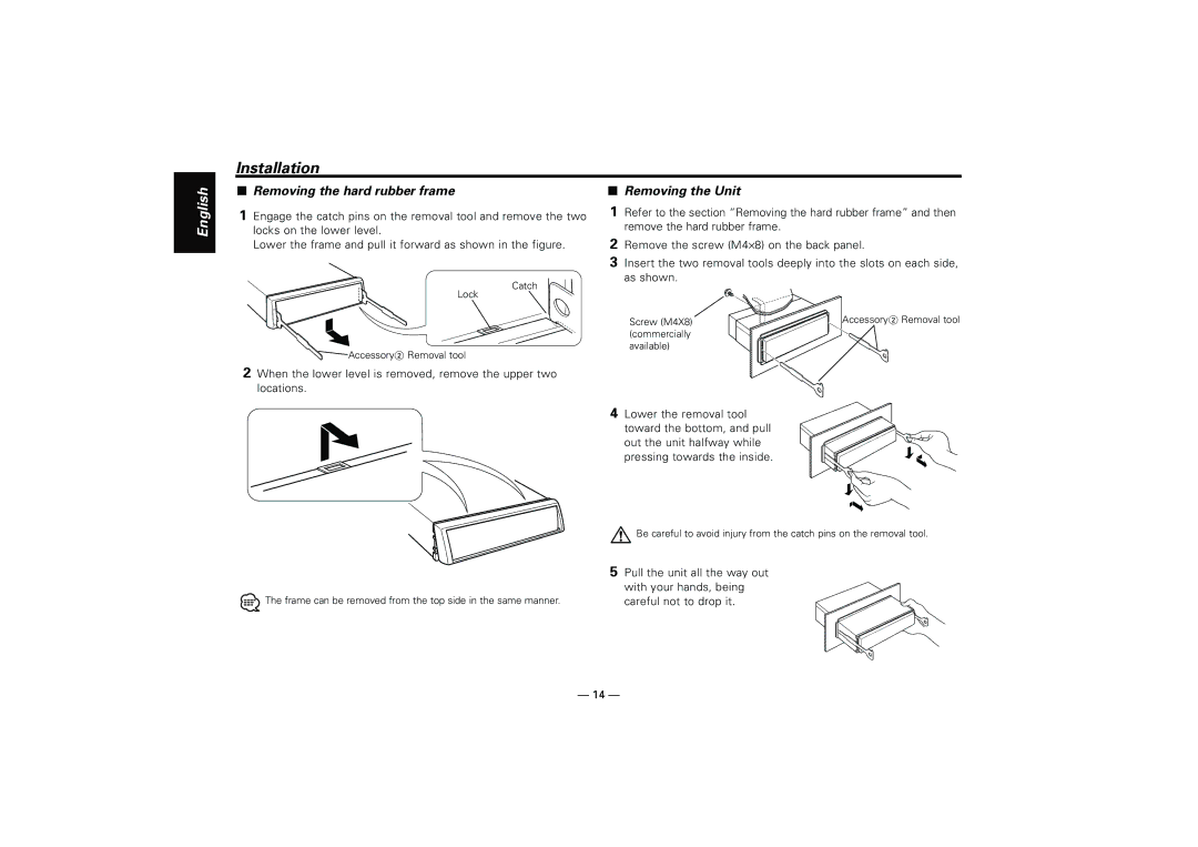 Kenwood KRC-21SG, KRC-21SA instruction manual Removing the hard rubber frame, Removing the Unit 