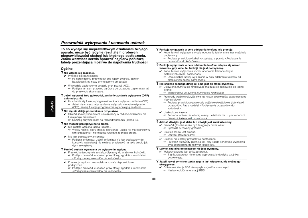 Kenwood KRC-37, KRC-394, KRC-31 instruction manual Przewodnik wykrywania i usuwania usterek 