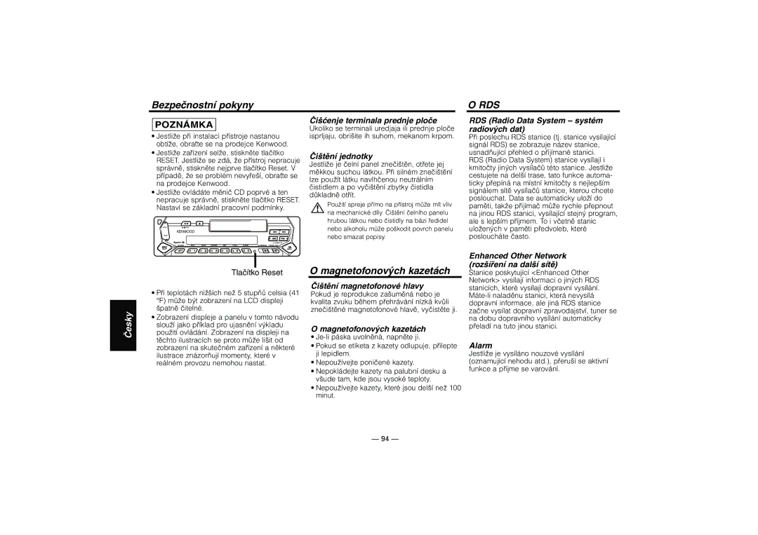 Kenwood KRC-37, KRC-394, KRC-31 instruction manual Magnetofonových kazetách 