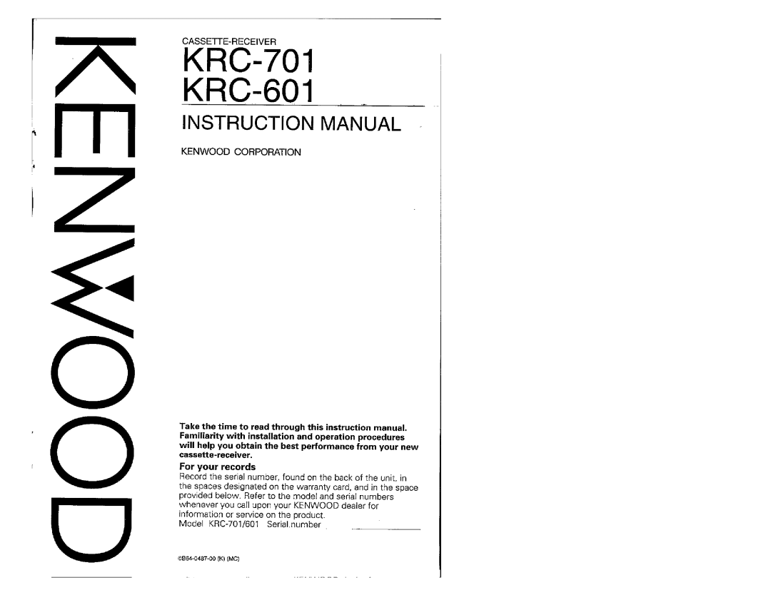 Kenwood KRC701, KRC-601 manual 