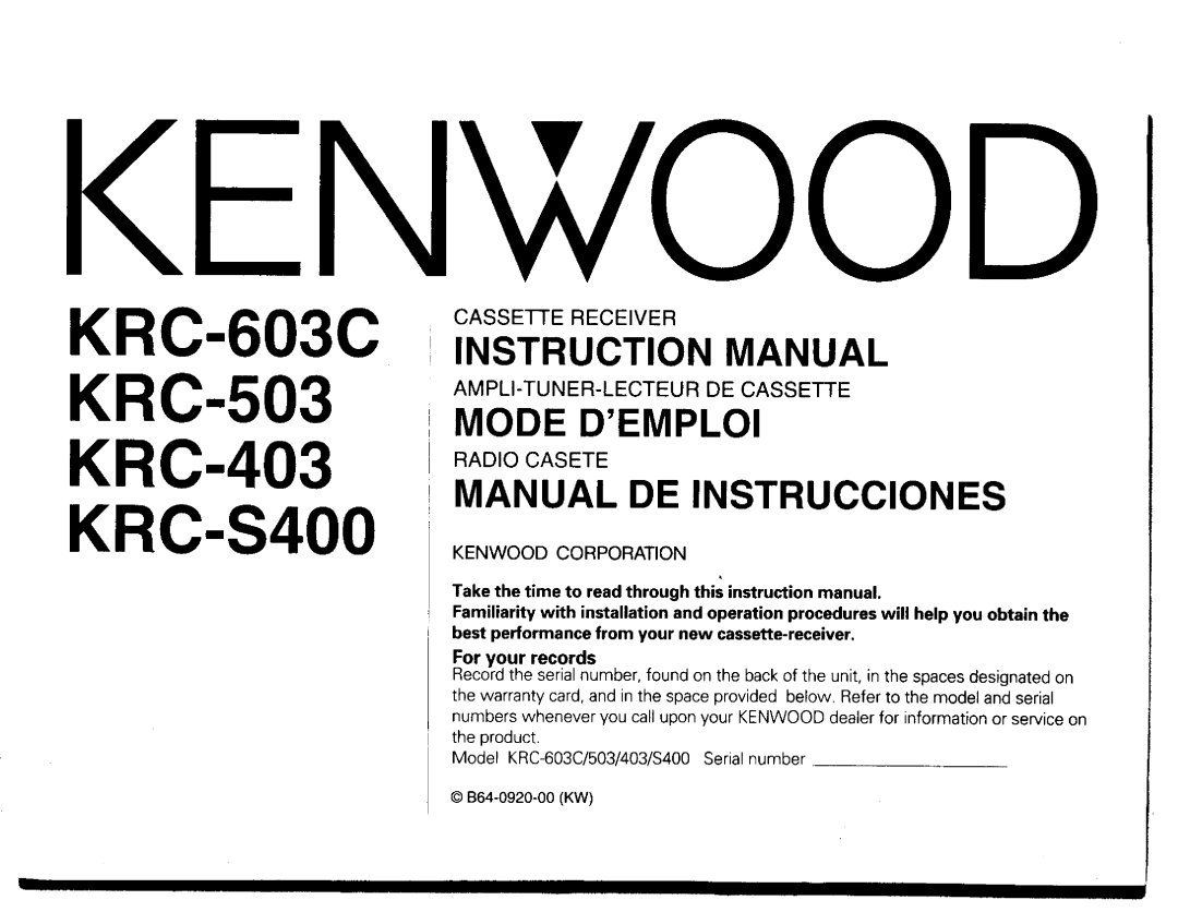 Kenwood KRC-603C manual 