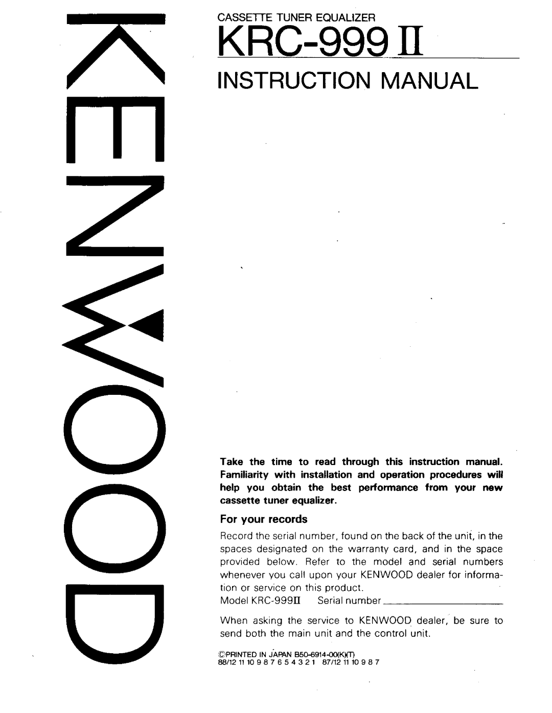 Kenwood KRC-999II manual 
