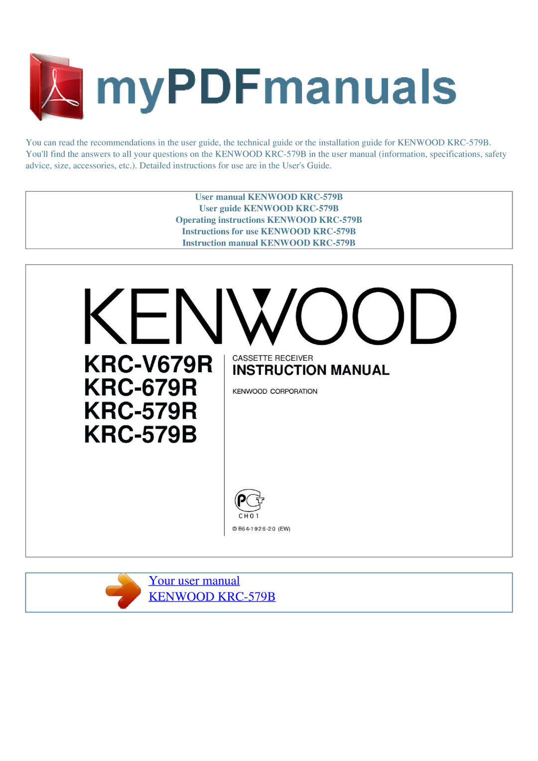 Kenwood KRC-679R, KRC-V679R, KRC-579R user manual Kenwood KRC-579B 