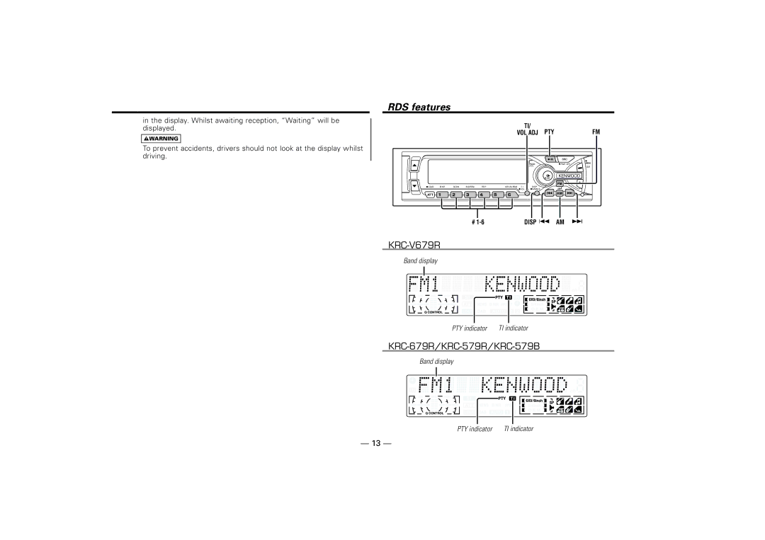 Kenwood KRC-679R, KRC-V679R, KRC-579B, KRC-579R instruction manual RDS features 