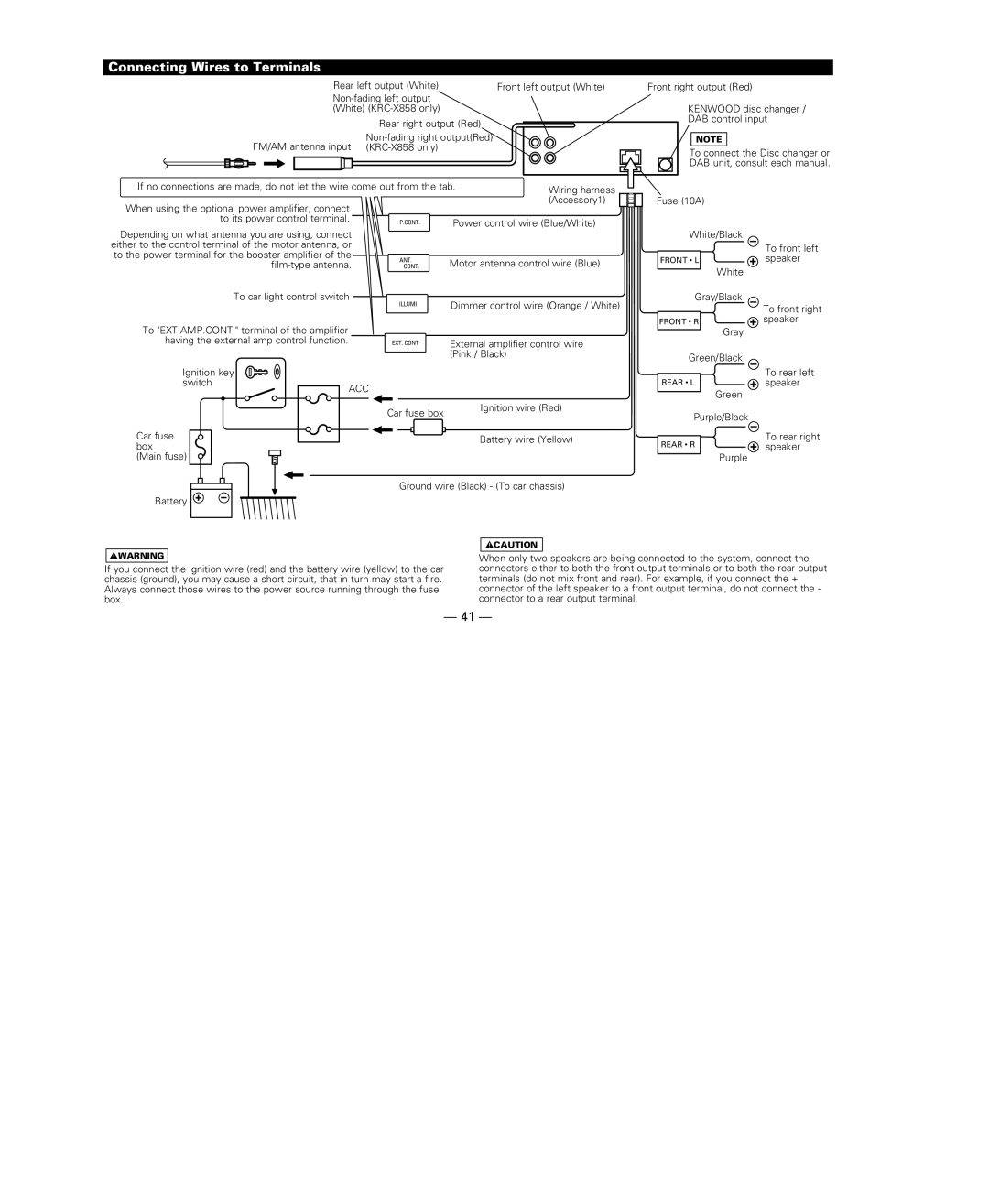 Kenwood KRC-708, KRC-X858 instruction manual Connecting Wires to Terminals, Acc 