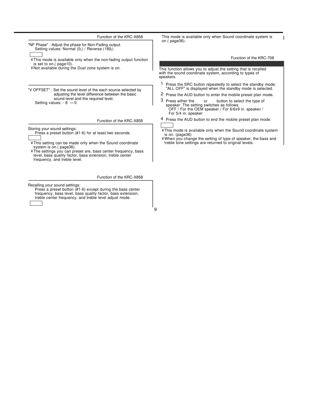 Kenwood KRC-708, KRC-X858 instruction manual Mobile Preset, Storing your sound settings, Recalling your sound settings 