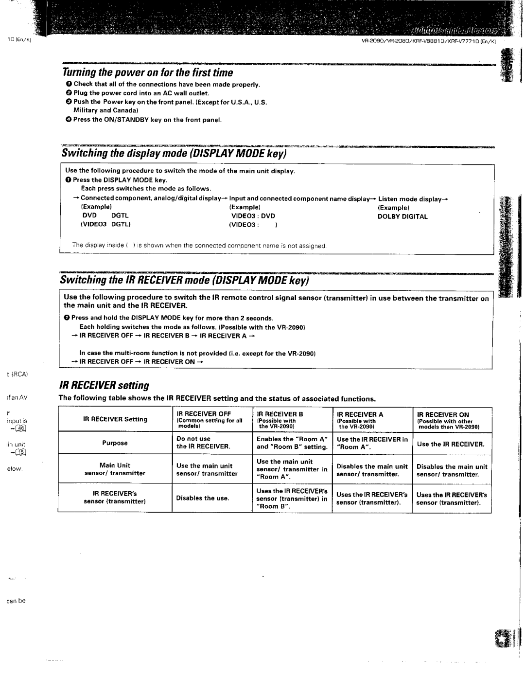 Kenwood KRF-V8881 D, VR-2090, VR-2080 manual 