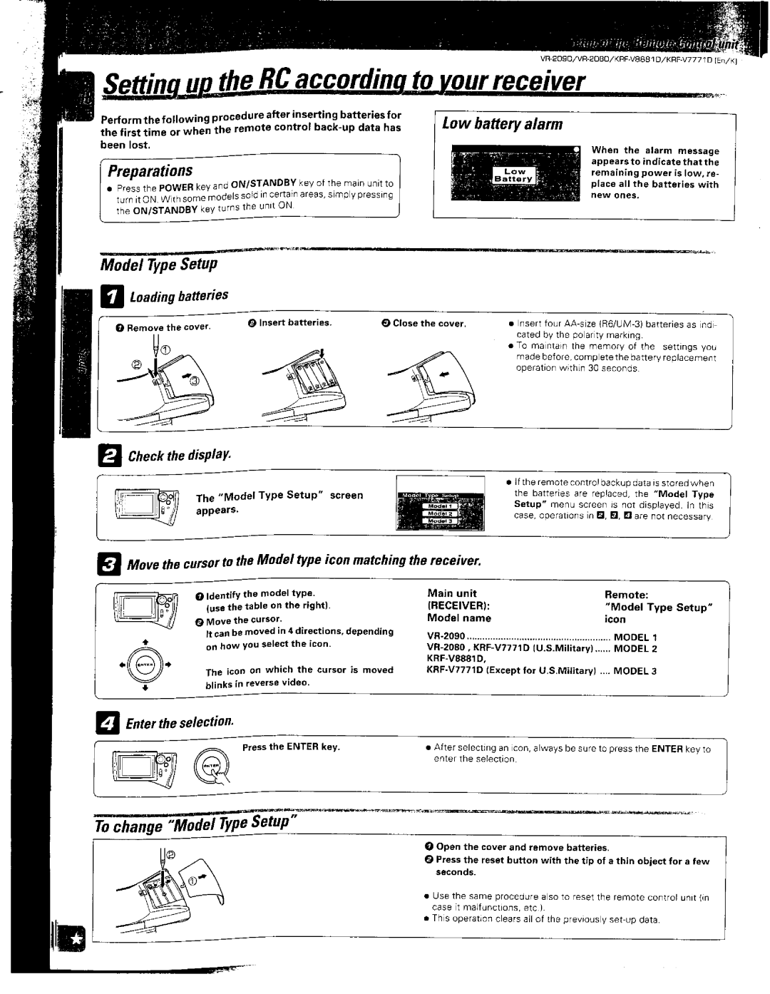 Kenwood KRF-V8881 D, VR-2090, VR-2080 manual 