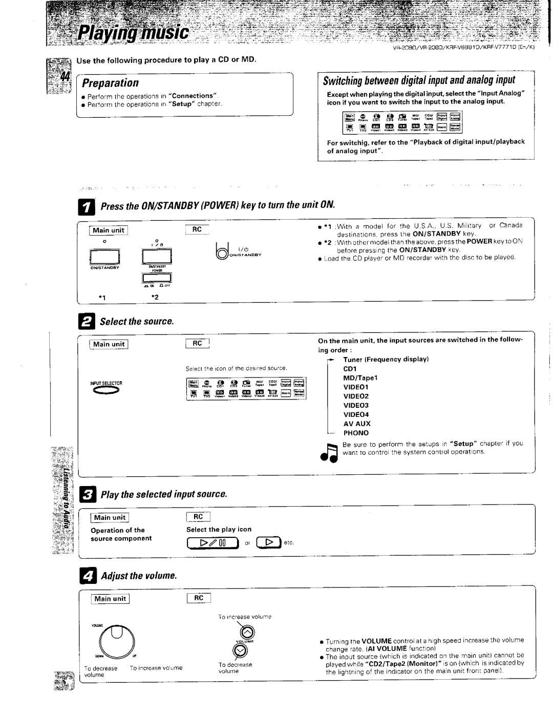 Kenwood KRF-V8881 D, VR-2090, VR-2080 manual 