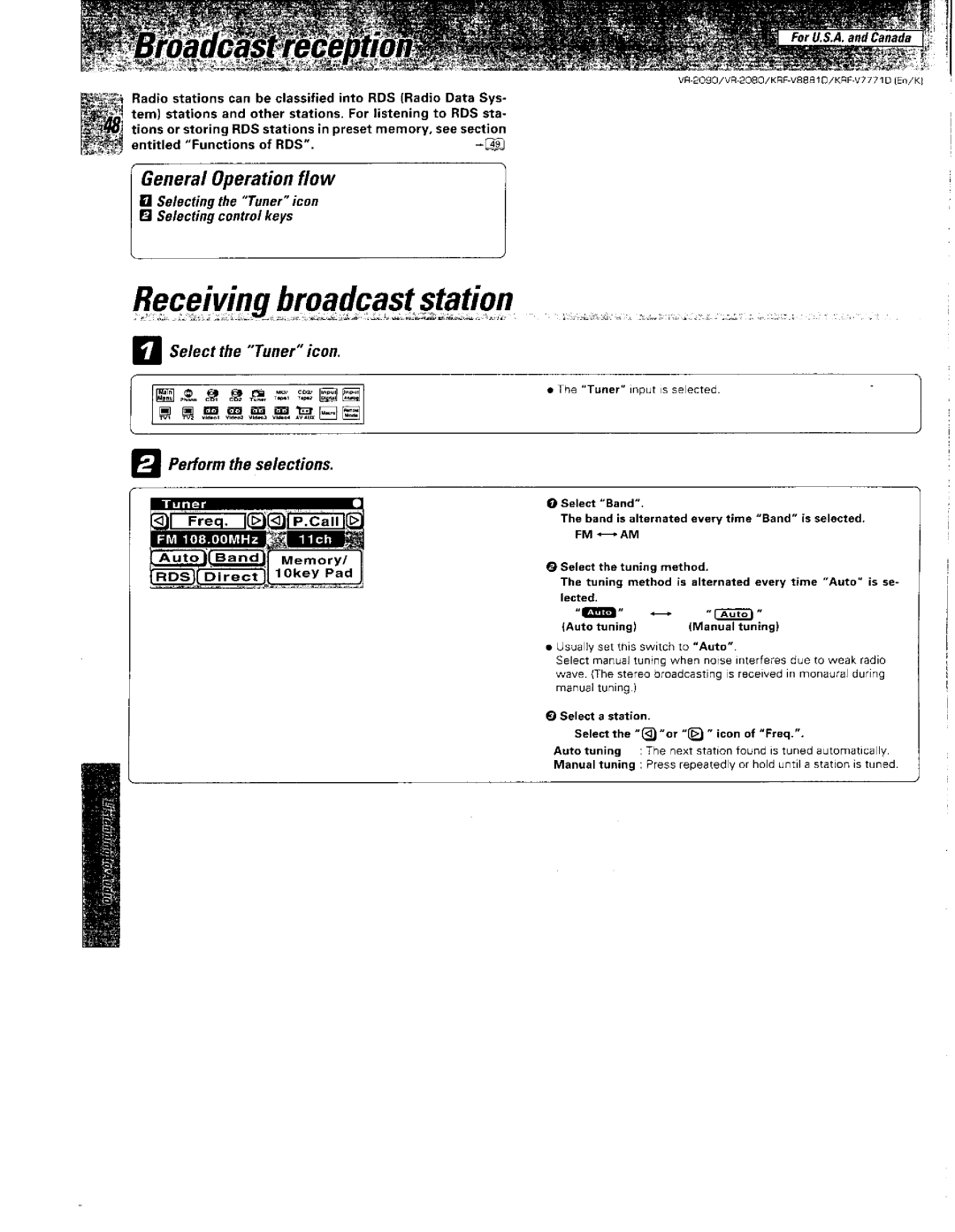 Kenwood VR-2090, KRF-V8881 D, VR-2080 manual 