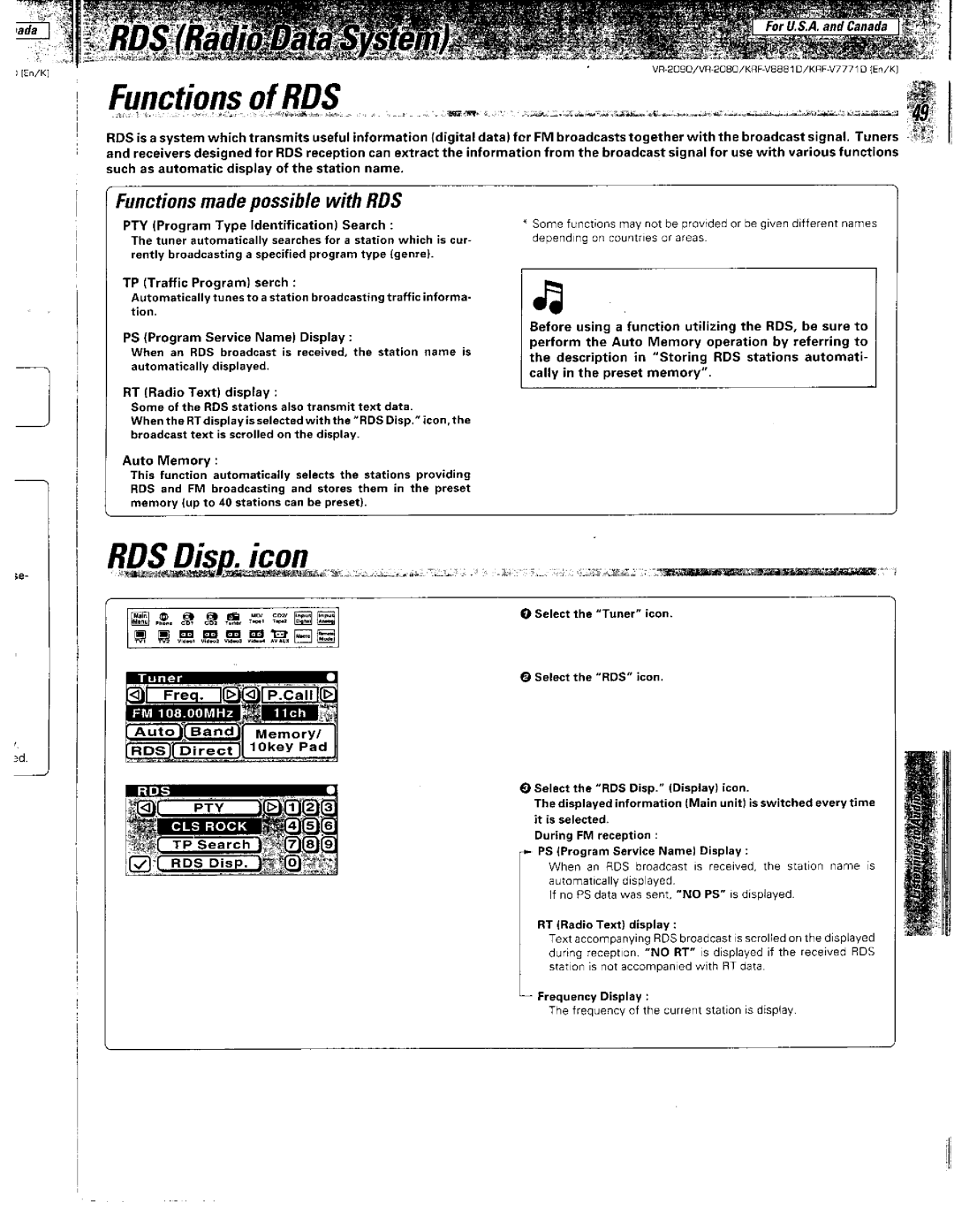 Kenwood VR-2080, KRF-V8881 D, VR-2090 manual 