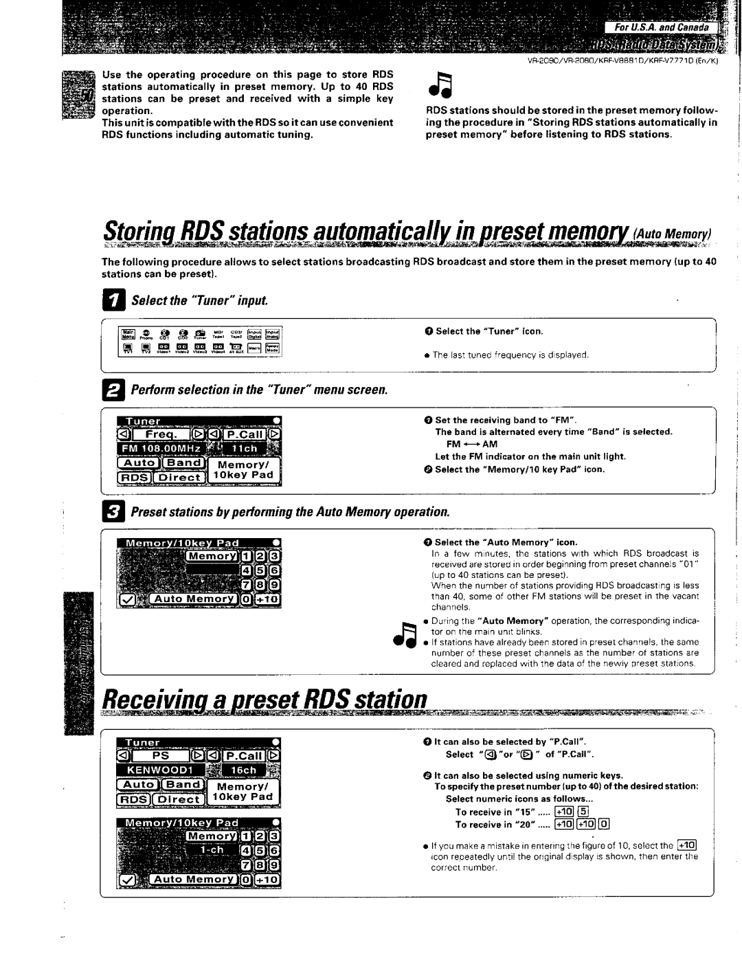 Kenwood KRF-V8881 D, VR-2090, VR-2080 manual 