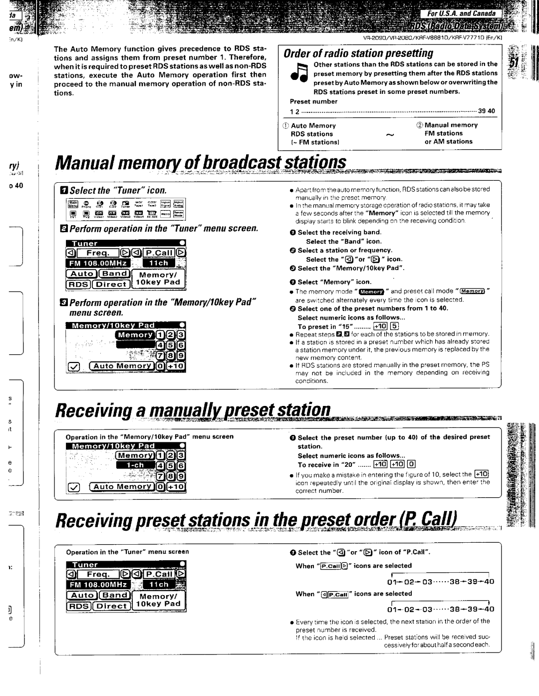 Kenwood VR-2090, KRF-V8881 D, VR-2080 manual 