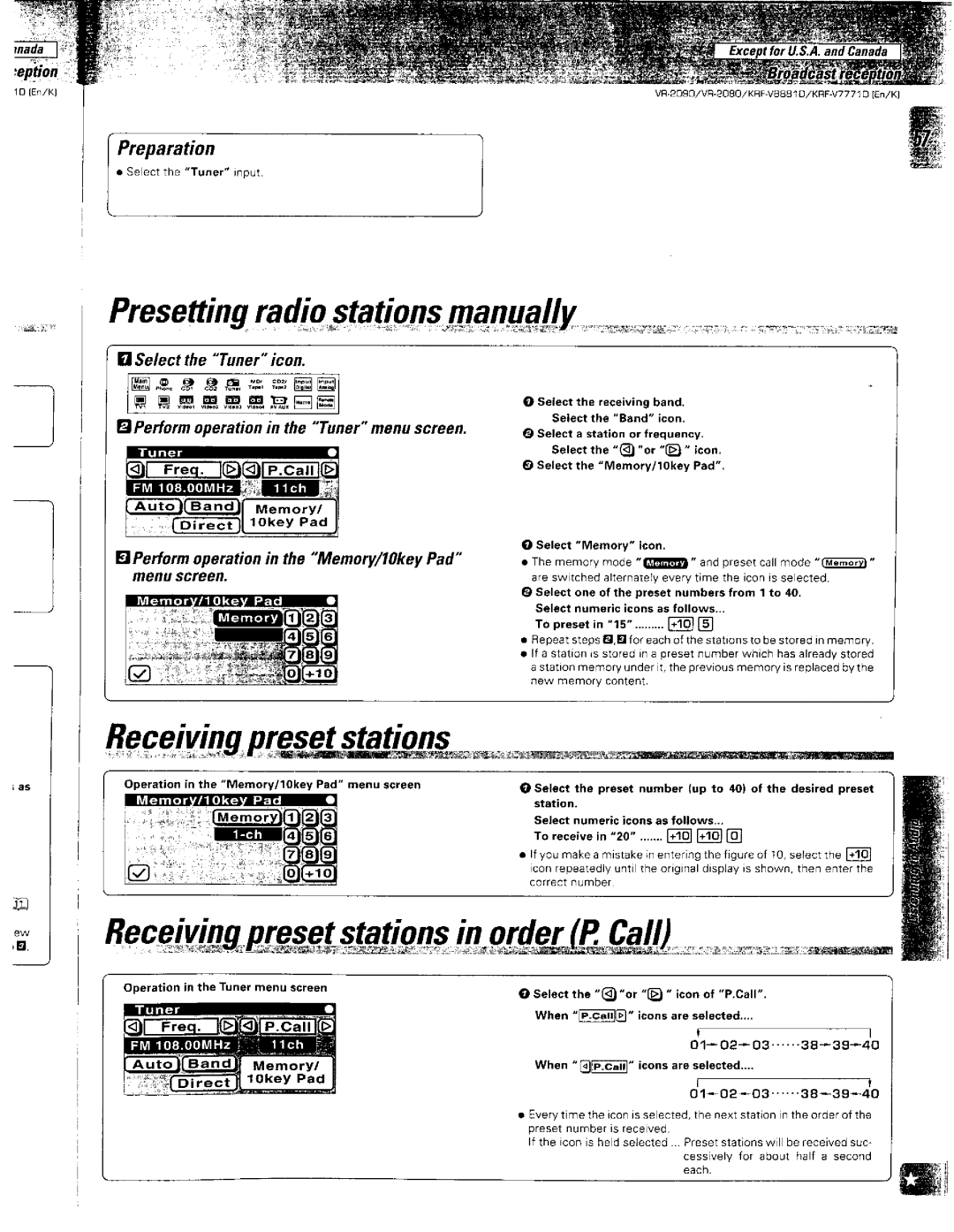 Kenwood VR-2090, KRF-V8881 D, VR-2080 manual 