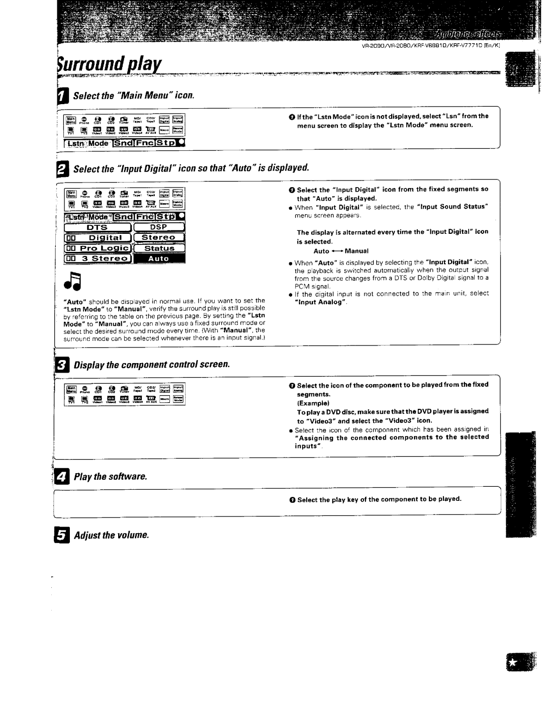 Kenwood VR-2080, KRF-V8881 D, VR-2090 manual 