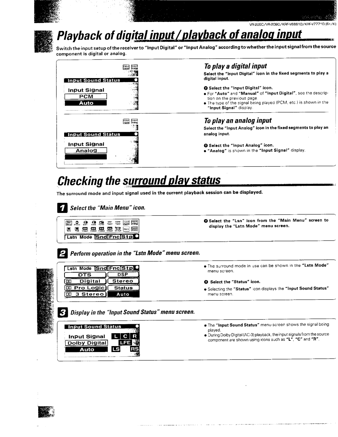 Kenwood KRF-V8881 D, VR-2090, VR-2080 manual 