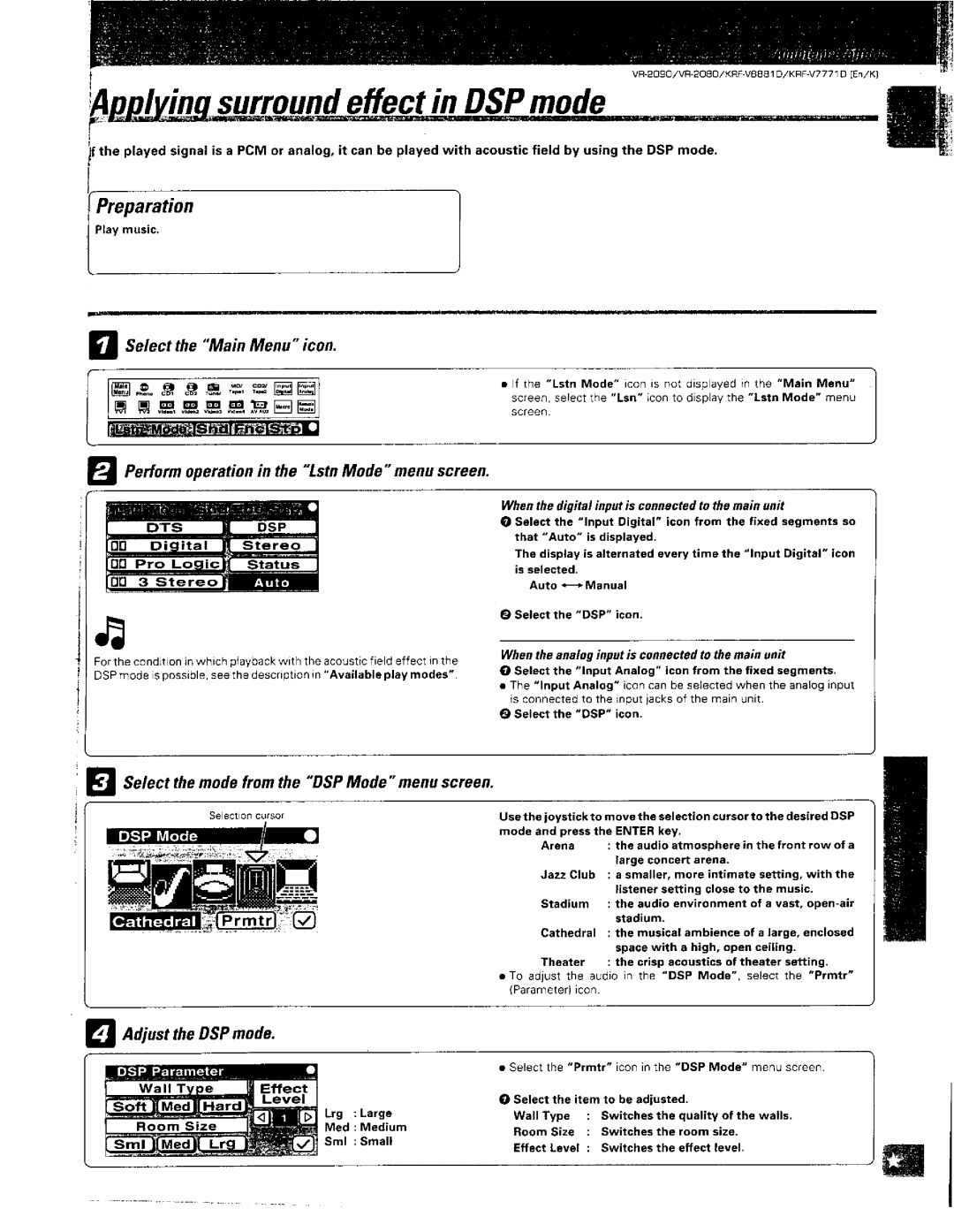 Kenwood VR-2090, KRF-V8881 D, VR-2080 manual 