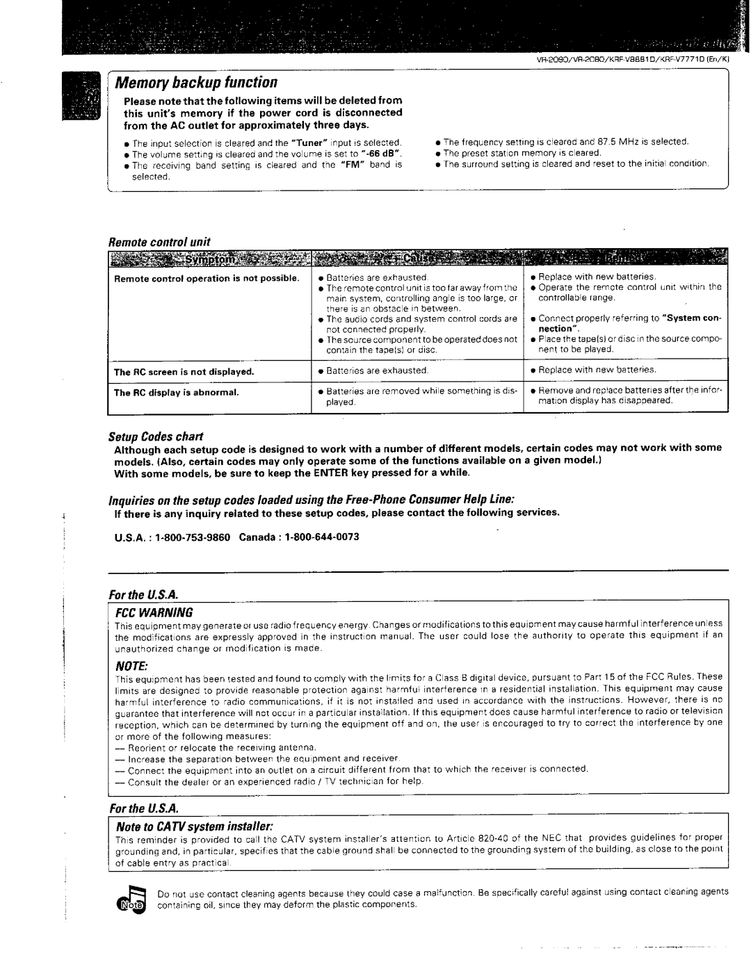 Kenwood VR-2090, KRF-V8881 D, VR-2080 manual 