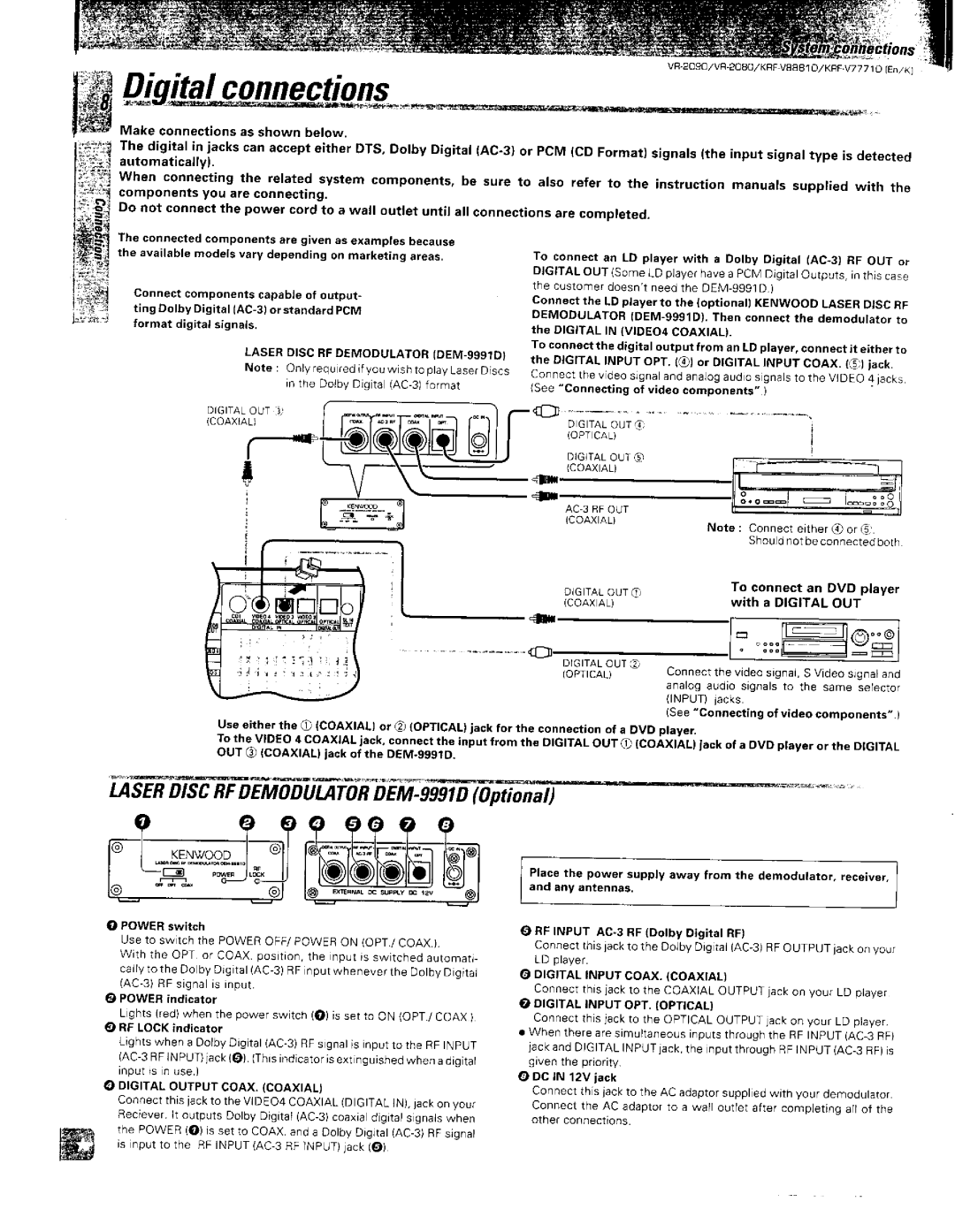 Kenwood VR-2080, KRF-V8881 D, VR-2090 manual 