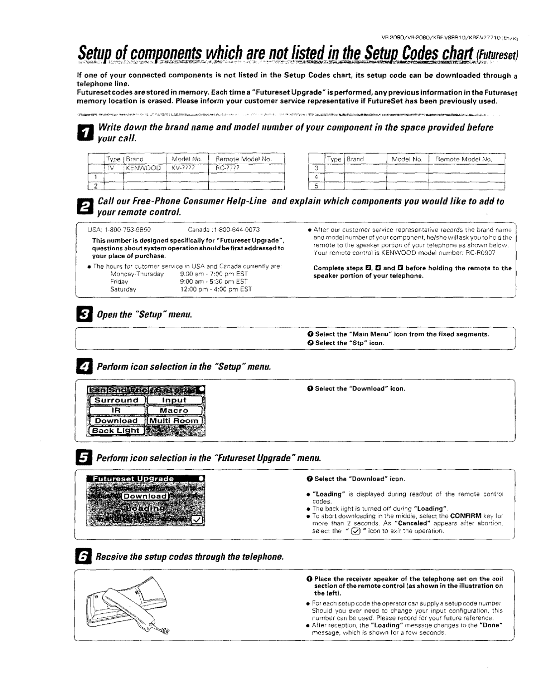 Kenwood KRF-VBB81 D, VR-2000 instruction manual El Open the Setup menu, El Perform icon selection in the Setup menu 