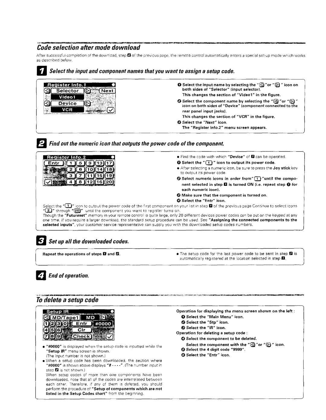 Kenwood VR-2000, KRF-VBB81 D Code selection after mode download, To delete a setup code, Set up all the downloaded codes 