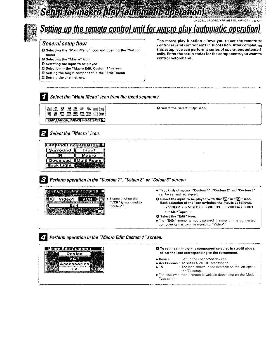 Kenwood KRF-VBB81 D, VR-2000 instruction manual General setup flow, Select the Main Menu icon from the fixed segments 