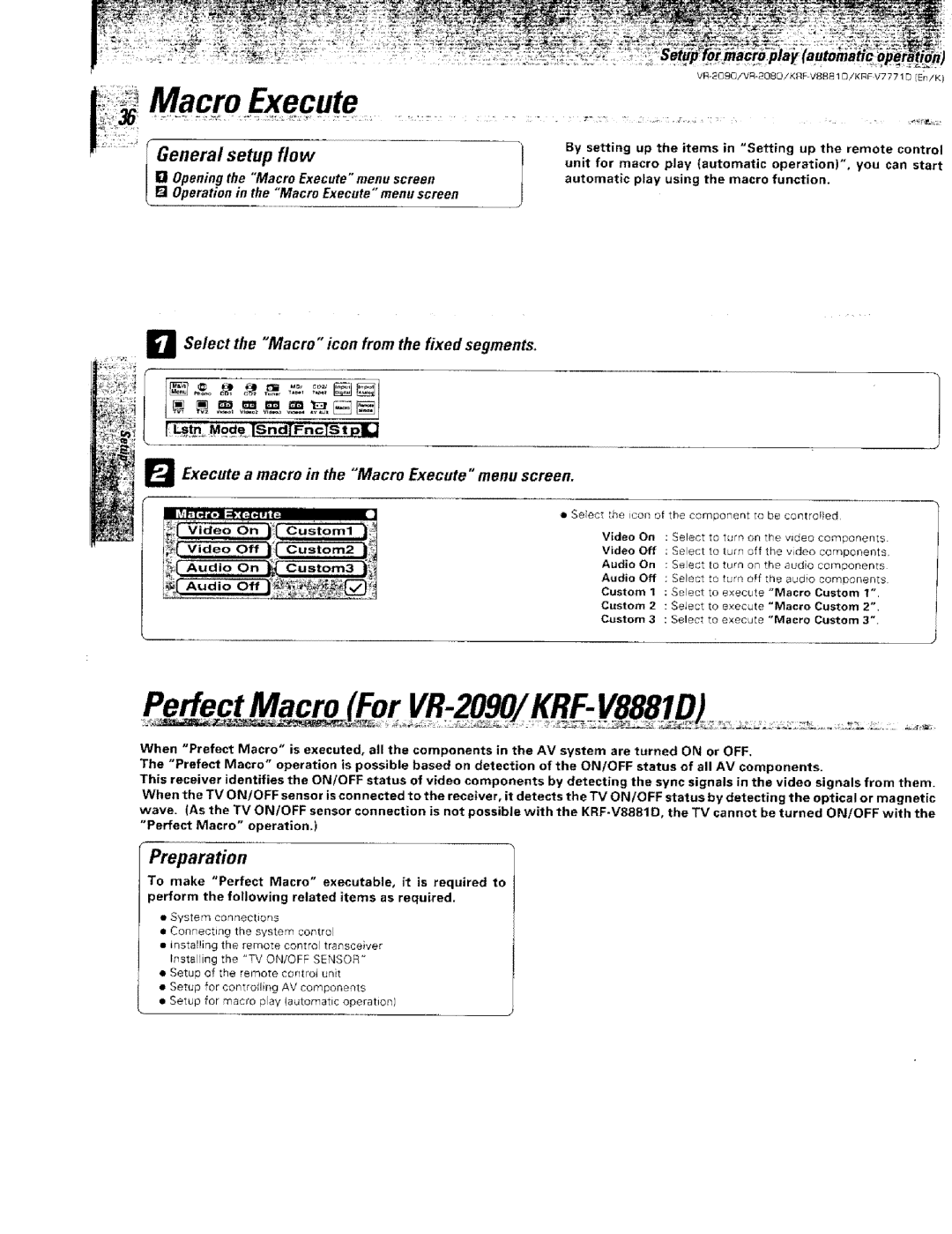 Kenwood KRF-VBB81 D, VR-2000 instruction manual Macro Execute, Perfect Macro For VR-2OgO/KRF-V8881D, Preparation 