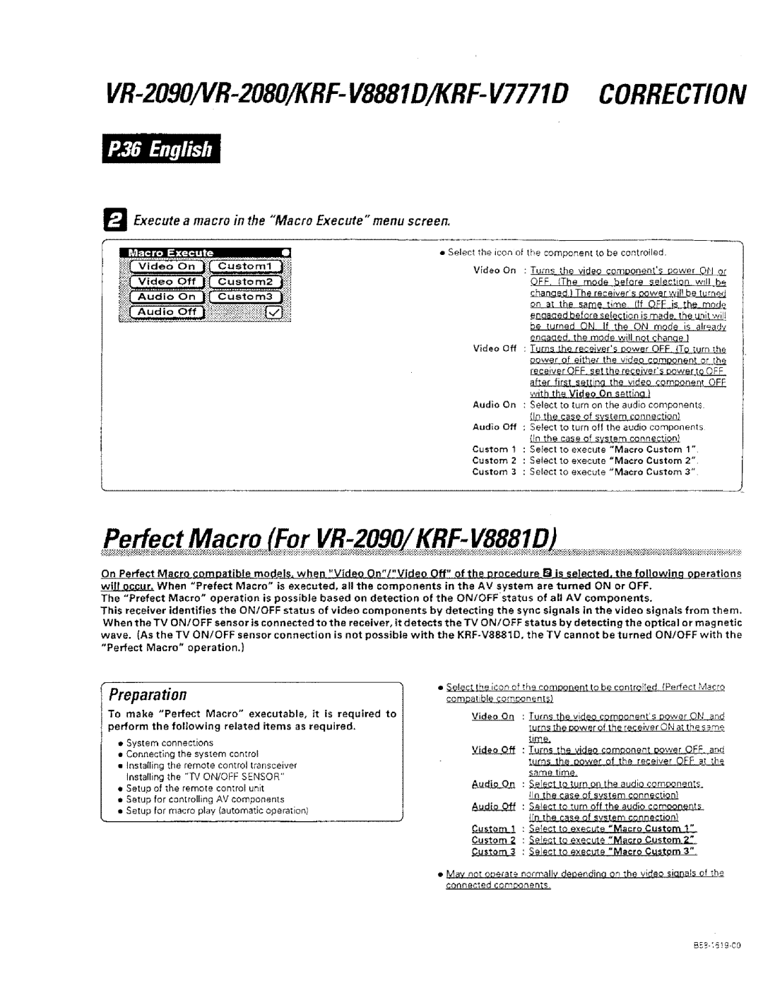 Kenwood VR-2000, KRF-VBB81 D Components in the AV System Are Turned Or OFF, Macro operation is possible Based Detection 