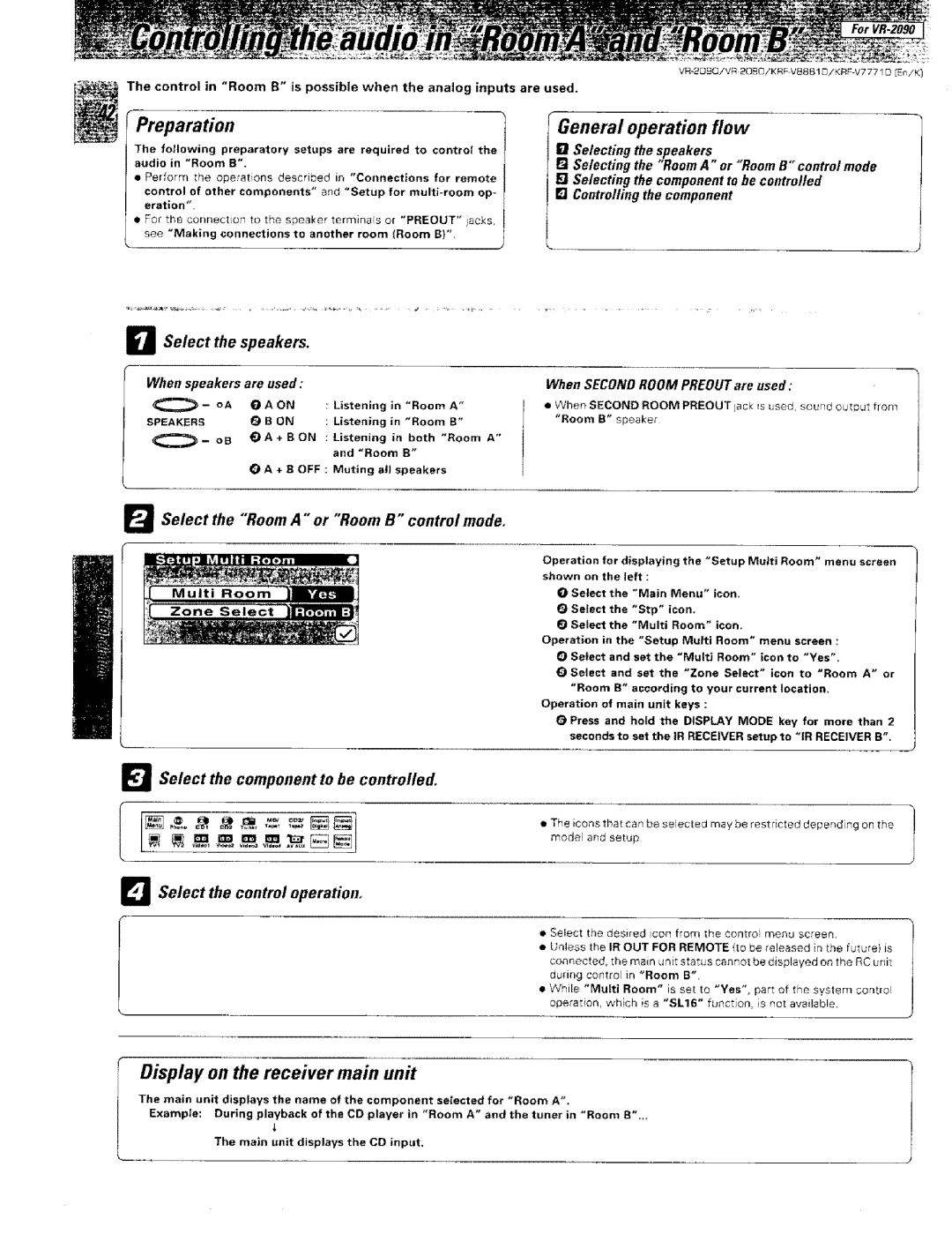 Kenwood VR-2000, KRF-VBB81 D instruction manual Generai operation flow, Display on the receiver main unit 