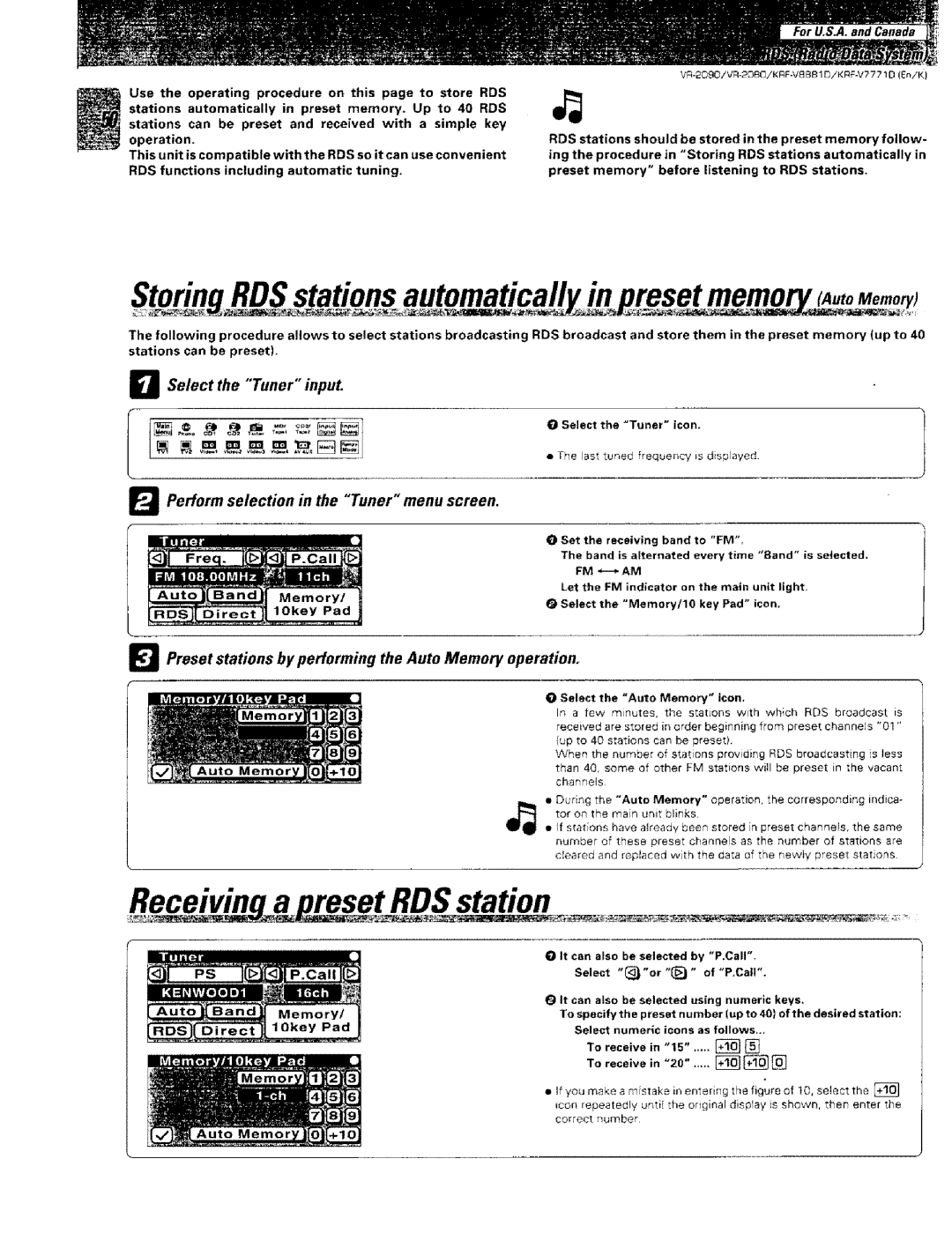 Kenwood VR-2000, KRF-VBB81 D instruction manual Station, Select the Tuner input, Perform selection in the Tuner menu screen 