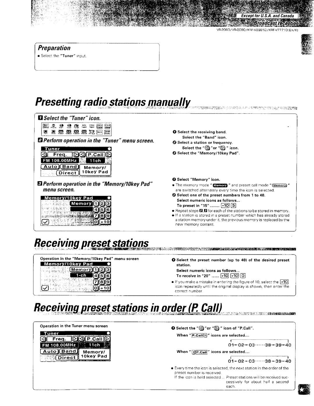 Kenwood KRF-VBB81 D, VR-2000 Order, Perform operation in the Memory/lOkey Pad, Menu screen, Select the Memory/lOkey Pad 