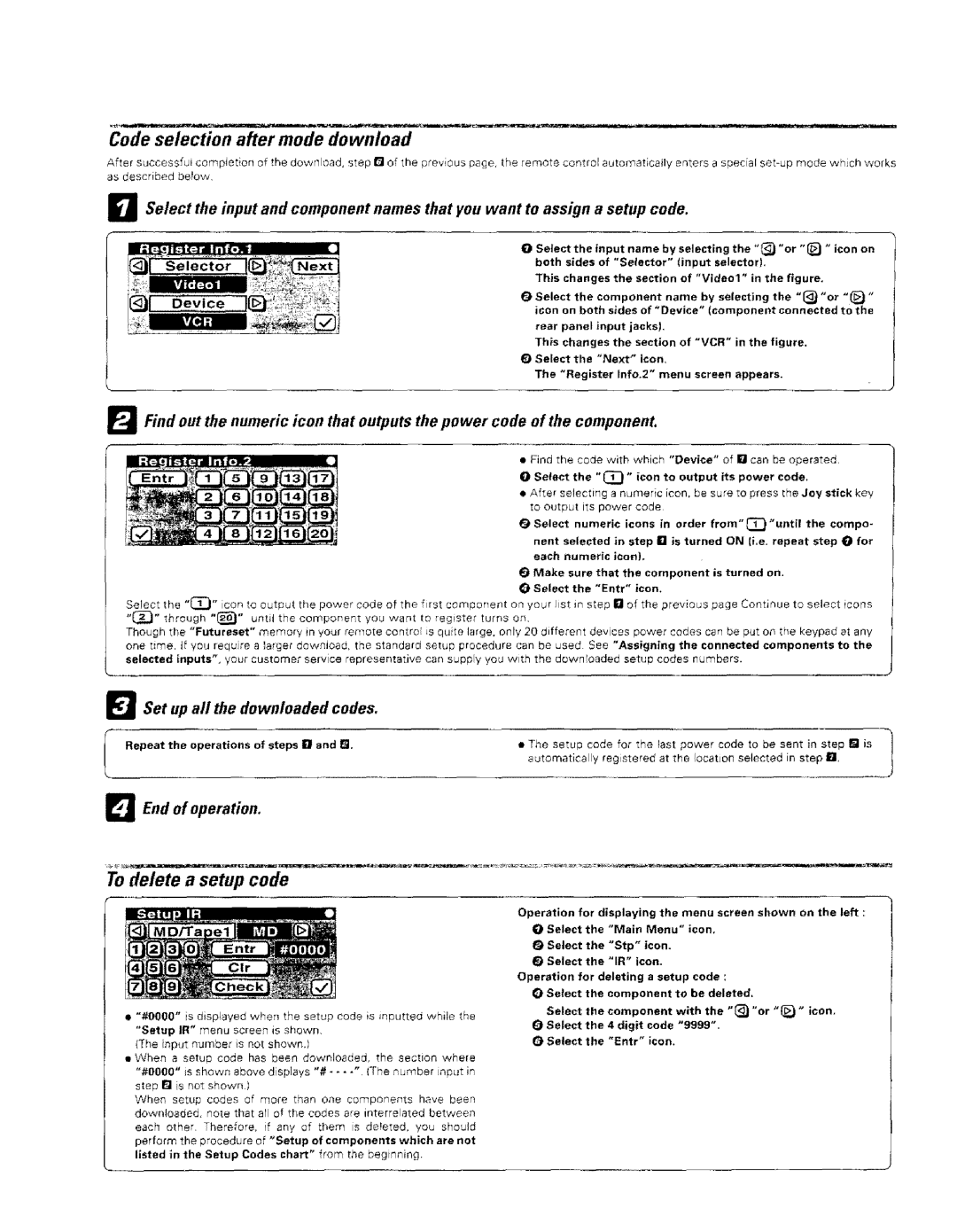 Kenwood VR-2000 Code selection after mode download, To delete a setup code, _l Set up all the downloaded codes 