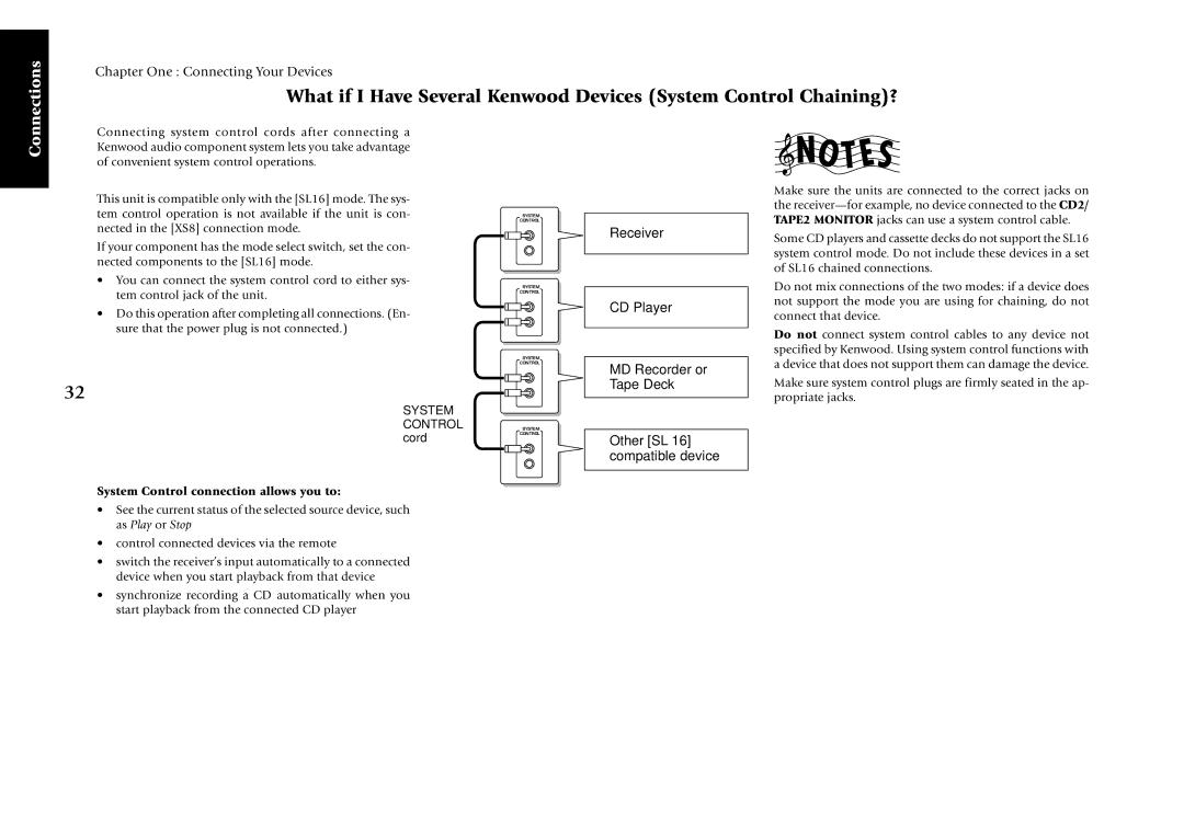 Kenwood KRF-X7775D manual System Control connection allows you to 