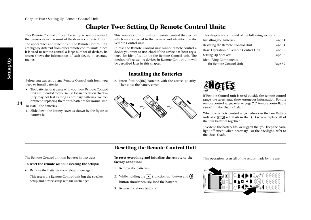 Kenwood KRF-X7775D manual Installing the Batteries, Resetting the Remote Control Unit 