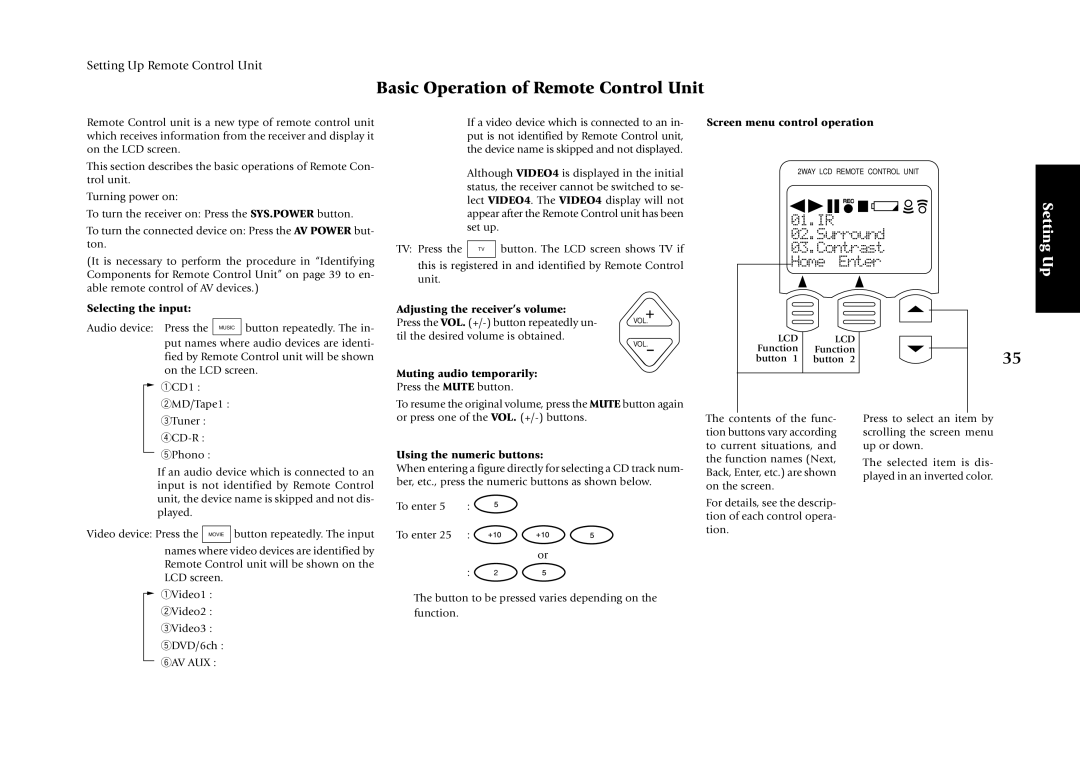 Kenwood KRF-X7775D manual Basic Operation of Remote Control Unit, Selecting the input 