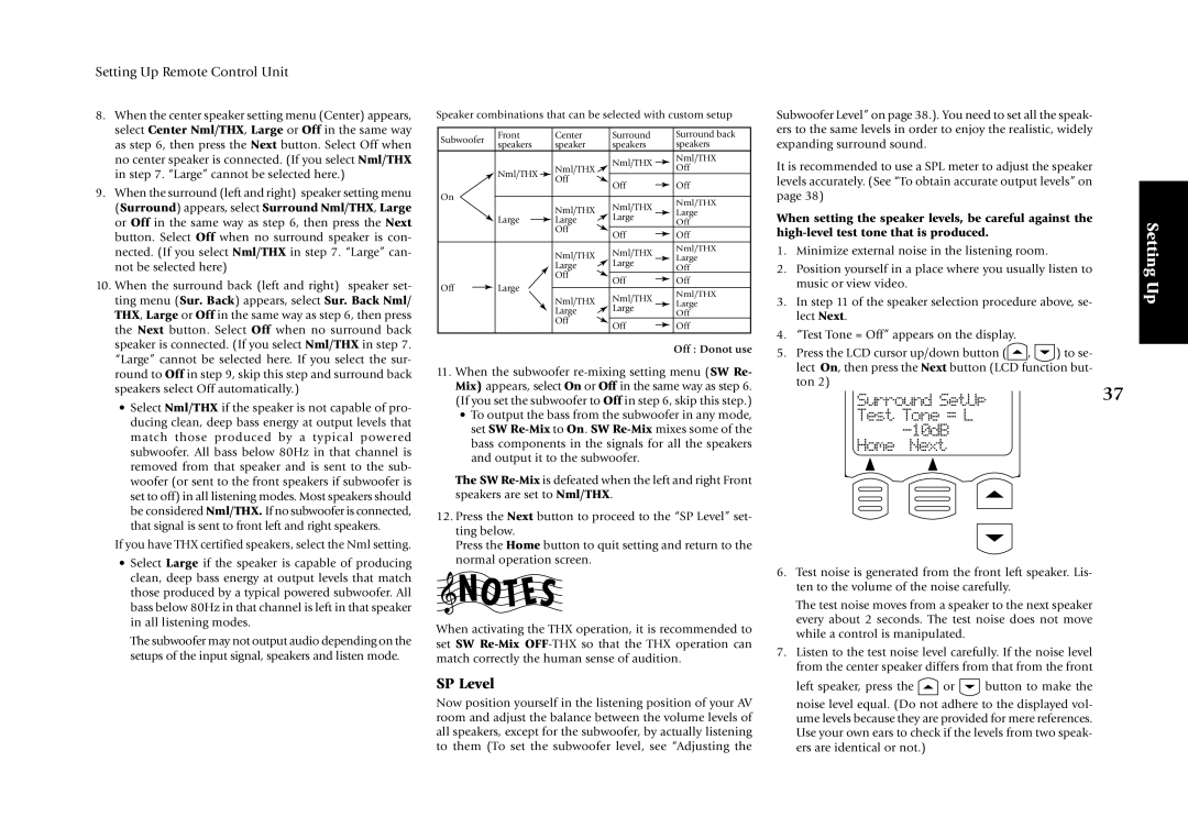 Kenwood KRF-X7775D manual SP Level, Surround Test Home 