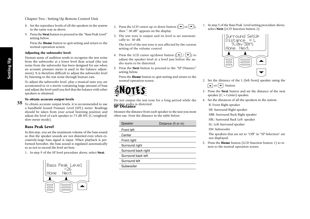 Kenwood KRF-X7775D manual Bass Peak Level, SP Distance 