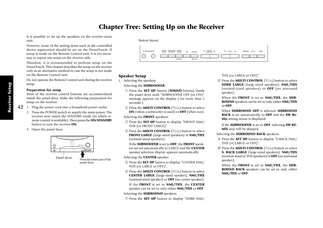 Kenwood KRF-X7775D manual Chapter Tree Setting Up on the Receiver, Speaker Setup 