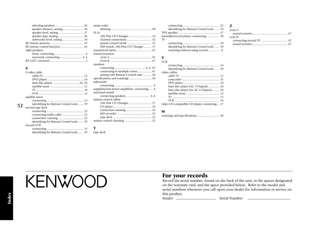 Kenwood KRF-X7775D manual For your records 