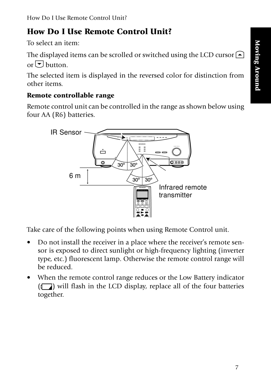 Kenwood KRF-X7775D manual How Do I Use Remote Control Unit?, Remote controllable range 